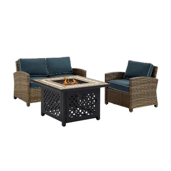 3pc Bradenton Outdoor Steel Fire Pit Set Navy/Weathered Brown - Crosley image {7}