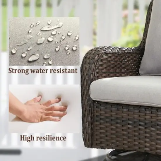 POCASSY Outdoor Swivel Glider Chairs Set of 2 with Ottomans, Patio Furniture Set with All Weather Wicker Outdoor Lounge Accent Chair for Porch Deck image {5}