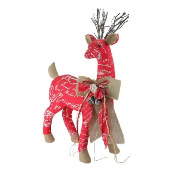 Northlight Reindeer with Burlap Bow Christmas Decoration - 24" - Red and Brown image {1}