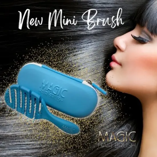 Magic Hair Brush Mini Blue, Professional Flexible Vented Hairbrush For Detangling w/ Case - Blue image {2}