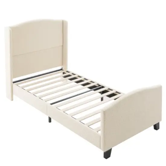 Twin/Queen/King Size Platform Bed Frame with Upholstered Headboard, Teddy Velvet, Ivory White - ModernLuxe image {7}
