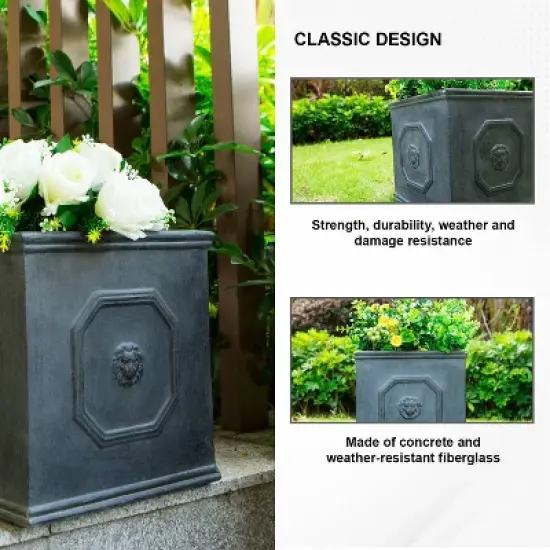 Kante Lightweight Classic Square English Style Lion Head Concrete Planter Antique Gray - Rosemead Home & Garden, Inc. image {6}