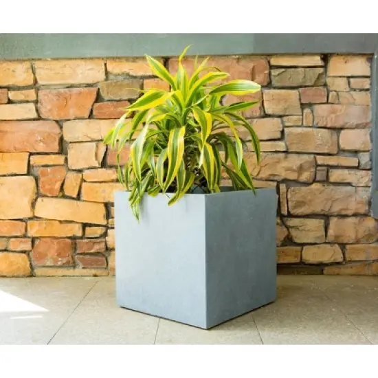 Rosemead Home & Garden, Inc. 10" Wide Kante Lightweight Modern Square Concrete/Fiberglass Indoor Outdoor Planter Box Slate Gray image {1}