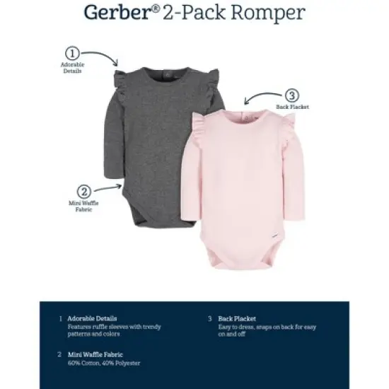 Gerber Baby Girls' Ruffle Long Sleeve Onesies&reg; Bodysuits - 2-Pack image {7}