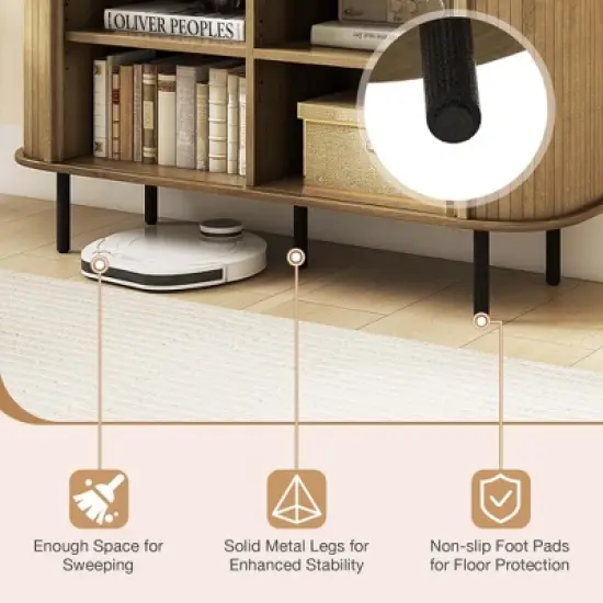 Costway 47" Sideboard Buffet Cabinet with Sliding Tambour Doors Adjustable Shelves Oak image {5}