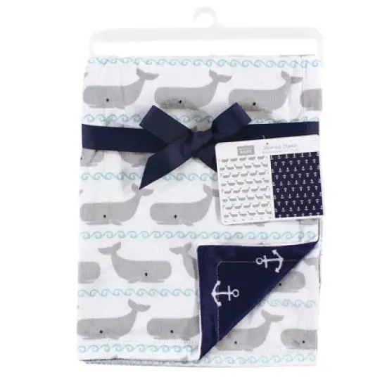 Hudson Baby Infant Boy Plush Mink Blanket, Whales, One Size image {1}
