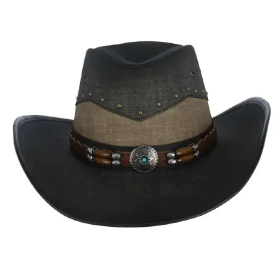 Kenny K Men's Vegan Leather Western Hat with Beaded Hatband image {1}