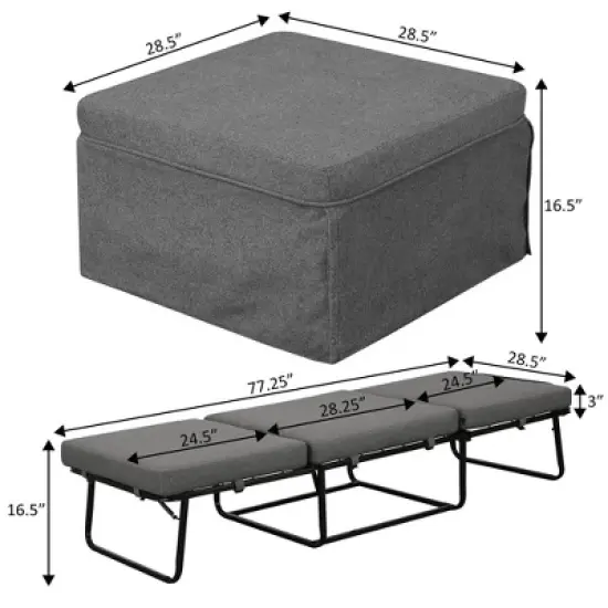 Designs4Comfort Folding Bed Ottoman Soft Gray Fabric - Breighton Home: Multi-Functional Sleeper, No Assembly Required image {10}