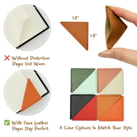 Wrapables Leather Corner Bookmarks, Page Marker, Reading Supplies (Set of 8), Triangles image {1}