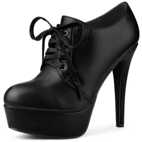 Allegra K Women's Platform Round Toe Lace up Stiletto High Heel Ankle Booties image {6}