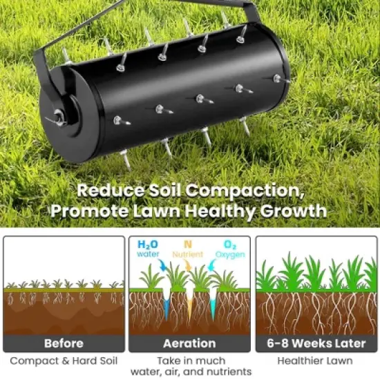 Costway 18" Manual Lawn Aerator Heavy Duty Rolling Push Grass Filled with Sand or Stone Aeration Tool with Handle Green/Black image {6}