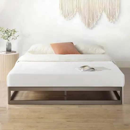 9" Metal Round Corner Platform Bed Frame Gray - Mellow image {1}