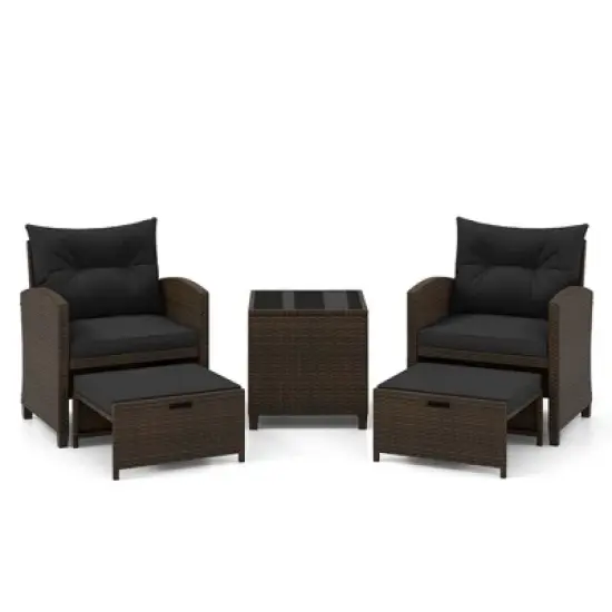 Tangkula 5 CS Rattan Furniture w/ & Tempered Glass & 2 Ottomans Coffee Table Patio image {8}