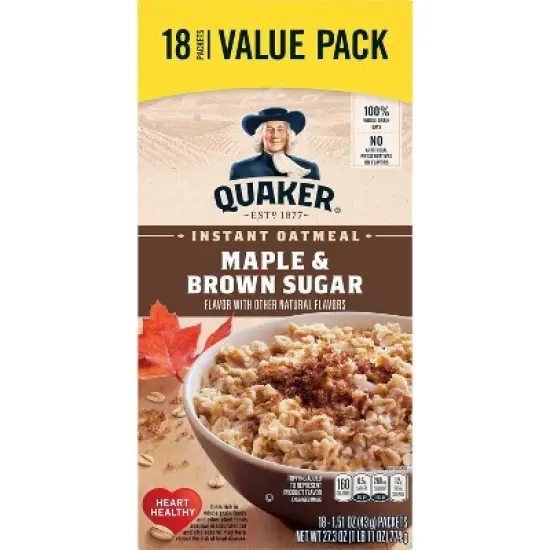 Quaker Instant Maple & Brown Sugar Flavored Oatmeal - 27.3oz/18ct image {1}