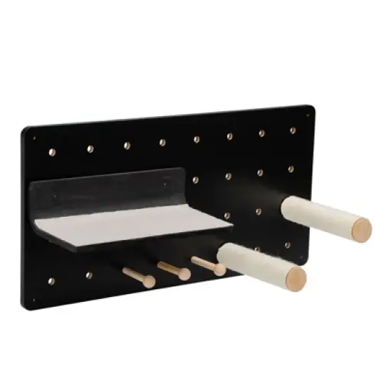 DOMETOUR Wall-Mounted Cat Shelves Floating Cat Tree on Pegboard with Sisal Scratching Posts, jumping Platforms, Hanging Poles, Black image {6}