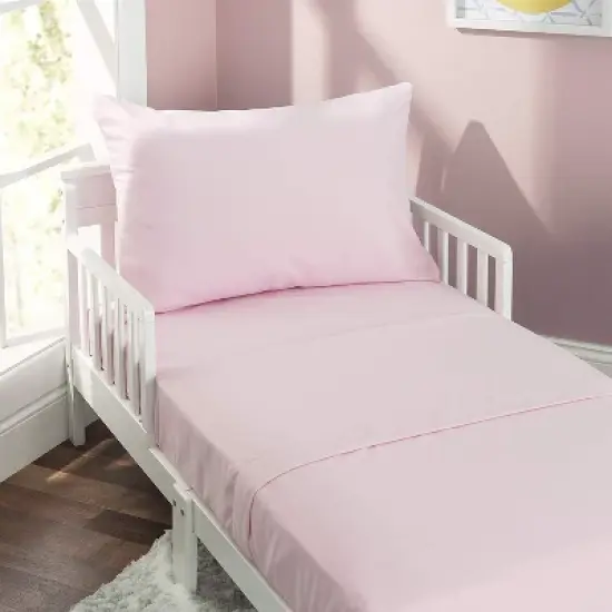 EVERYDAY KIDS 3 Piece Toddler Sheet Set - Soft Microfiber Toddler Bedding - Includes a Flat Sheet, a Fitted Sheet and a Pillowcase - Solid Pink image {5}