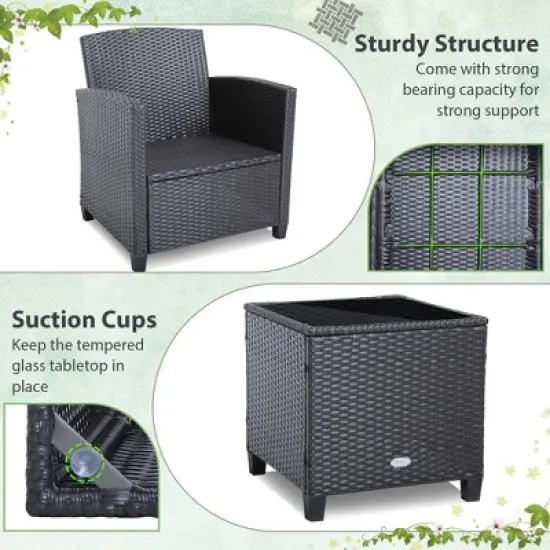 Costway 3PCS Patio Wicker Furniture Set with Beige & Navy Cushion Covers Balcony image {7}