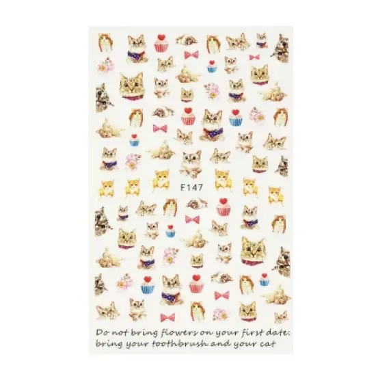 Wrapables 3 Sheets Love for Cats Nail Art Kitty Cat Nail Stickers image {2}