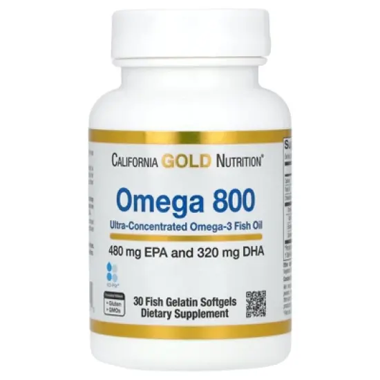 California Gold Nutrition Omega 800 Ultra-Concentrated Omega-3 Fish Oil, kd-pur Triglyceride Form, 30 Fish Gelatin Softgels (1,000 mg per Softgel) image {5}