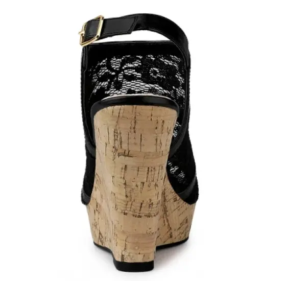 Allegra K Women's Open Toe Platform Heel Lace Wedges Sandals image {2}