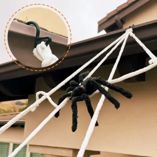 Wrapables 16ft Giant Triangular Spider Web Kit with Cobwebs and 5ft Large Spider + 20 Small Spiders, Indoor Outdoor Haunted House Halloween Decor image {4}