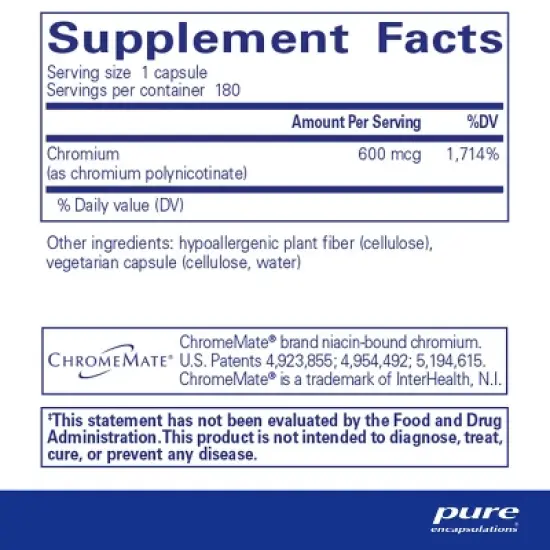 Pure Encapsulations ChromeMate GTF 600 - Supplement for Metabolism and Lean Muscle* - 180 Capsules image {1}