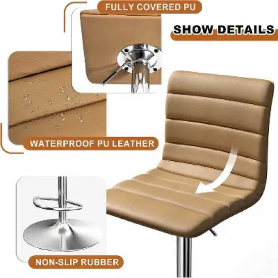 Hywela Bar Stools, Modern PU Leather Adjustable Swivel Barstools, Armless Kitchen Island Counter Bar Stools with Bigger Base, Set of 2,Stylish- The Pop Home image {4}