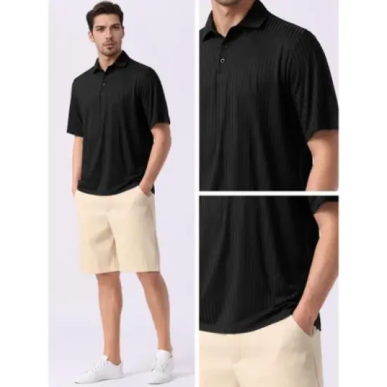 INSPIRE CHIC Men's Summer Casual Short Sleeve Solid Color Texture Knit Polo Shirts image {4}