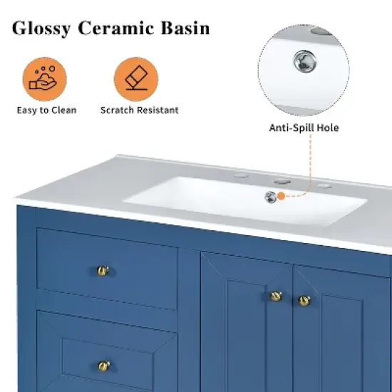 36" Single Sink Bathroom Vanity With Ceramic Basin Sink Top, Freestanding Vanity With 2 Drawers And 2 Doors image {4}