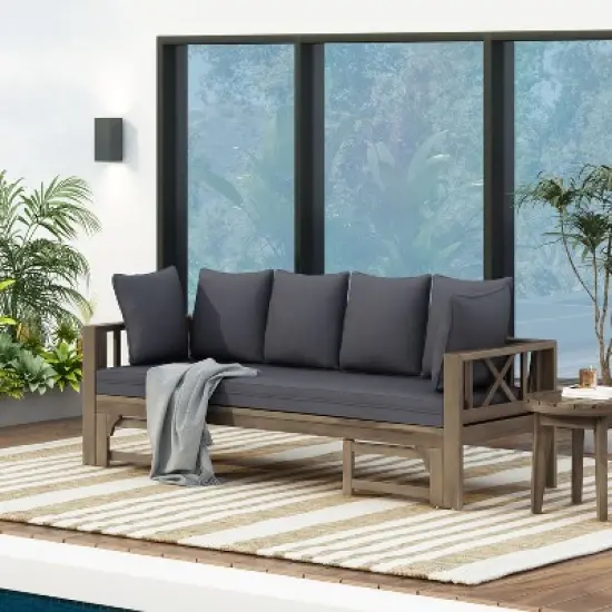 Christopher Knight Home Varney Outdoor 78.5"  Acacia Wood Extendable Daybed Sofa image {8}