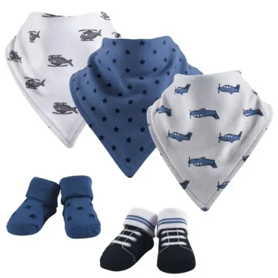 Hudson Baby Infant Boy Cotton Bib and Sock Set 5pk, Wingman, One Size image {1}