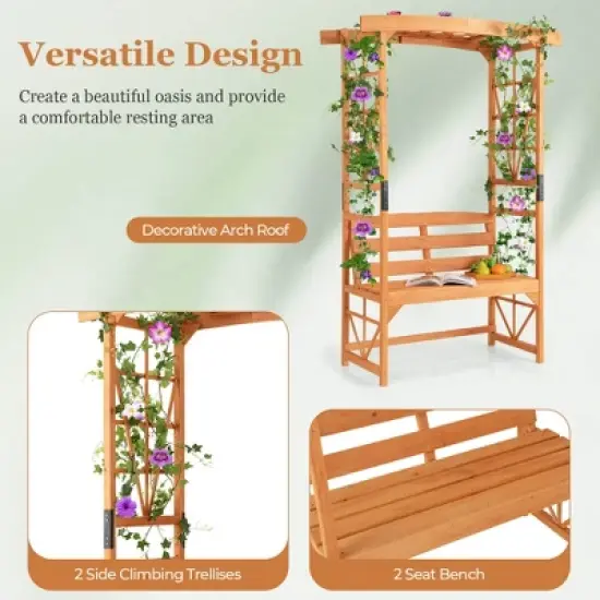 Patio Garden Arbor with Pergola Bench 2 Trellises for Climbing Plants Vines Grapes image {4}