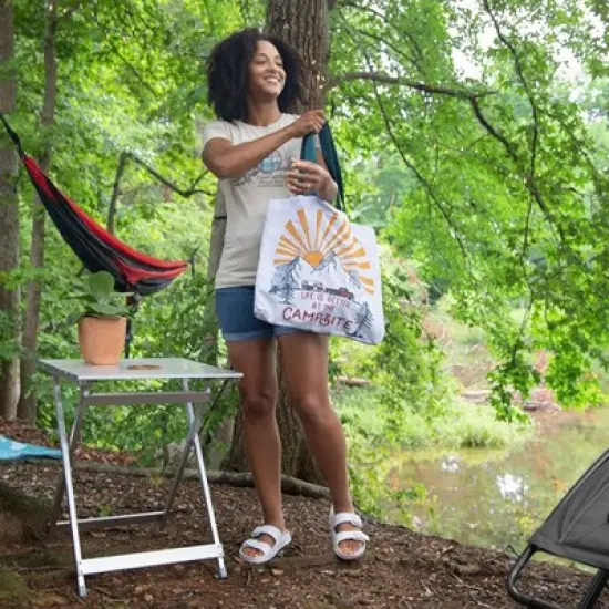 Camco 2 Pack Large Durable Aluminum Fold Away Design Multi Use Outdoor Side Table for RVs, Campsites, Picnics, and Patios, Silver image {5}