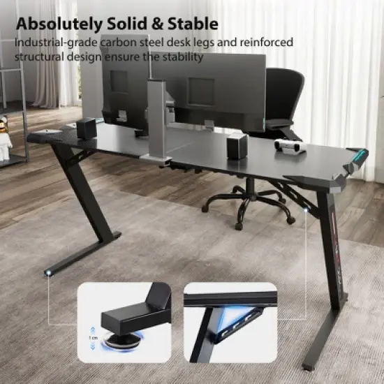 60x23 Gaming Desk with Z Shaped Legs,Black,25.20" D x 61.50'' W x 30.71" H image {2}