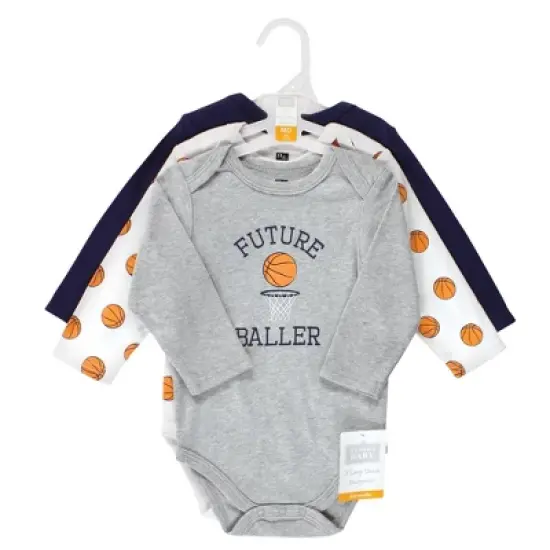 Hudson Baby Infant Boy Cotton Long-Sleeve Bodysuits, Basketball image {1}