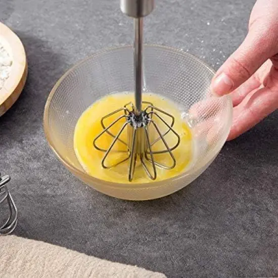 Smart Tech Stainless Steel Semi-automatic Egg Whisk - 3PCS Hand Push Rotary Whisk Blender image {4}