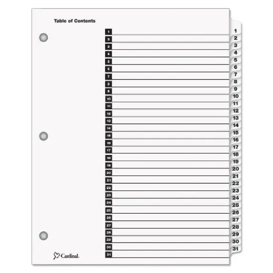 Cardinal Traditional OneStep Index System 31-Tab 1-31 Letter White 31/Set 60113 image {2}
