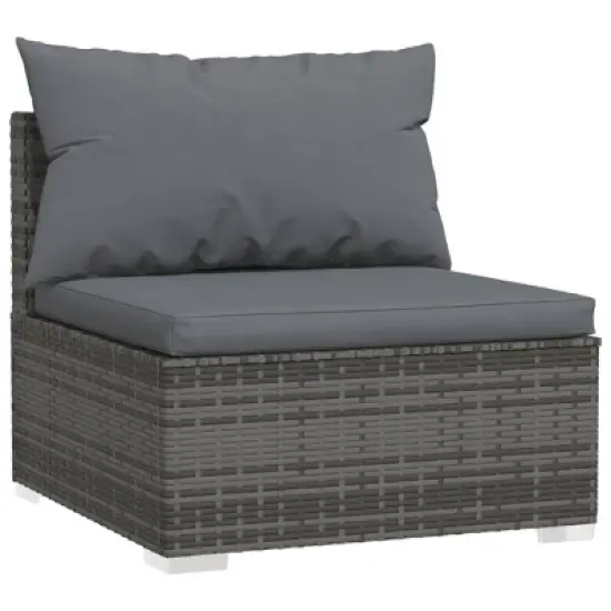 vidaXL 4-Piece Patio Furniture Set with Cushions; Gray Poly Rattan Material, Ideal for Outdoor or Indoor Use, Weatherproof and Easy to Move image {2}