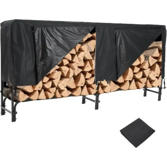Acekool Firewood Rack with Waterproof Cover, Heavy-Duty Steel Wood Holder for Indoor Outdoor, All-Weather Storage image {9}