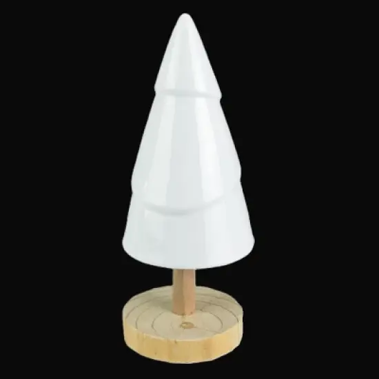 Northlight Ceramic Tree with Wood Base Christmas Decoration - 10.5" - White image {2}