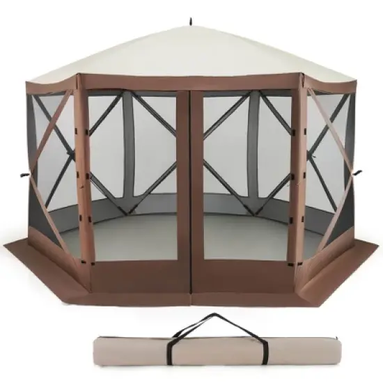 Costway 11.5 X 11.5 FT Pop-up Gazebo Tent with Mesh Netting Walls 2 Removable Privacy Wind Cloths image {9}