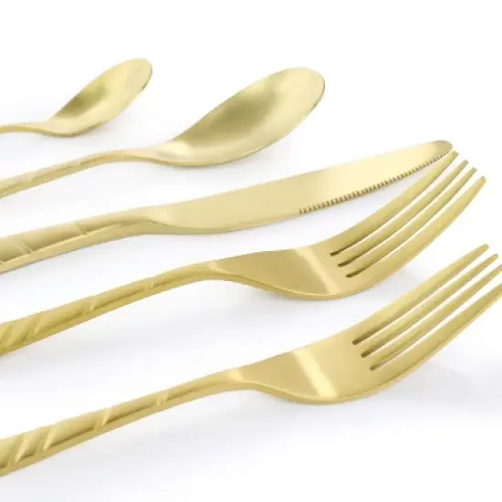 Megachef La Vague 20 Piece Flatware Utensil Set, Stainless Steel Silverware Metal Service for 4 in Matte Gold image {7}