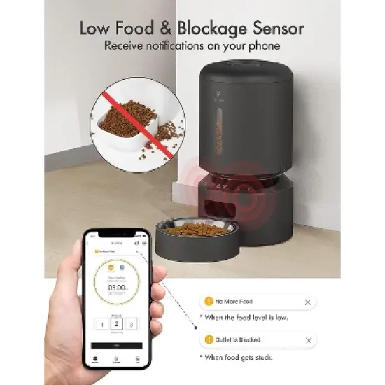 PETLIBRO Automatic Cat Feeder, 5G WiFi Pet Feeder with APP Control for Pet Dry Food, Low Food & Blockage Sensor for Cat & Dog image {3}