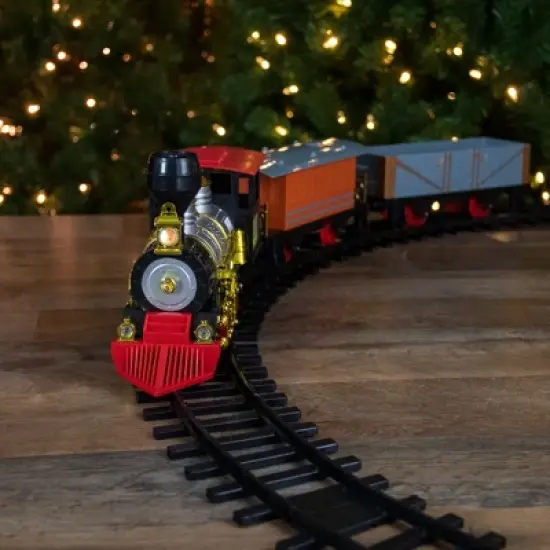 Northlight 17-Piece Lighted and Animated Gold and Red Classic Model Train Set with Sound image {1}