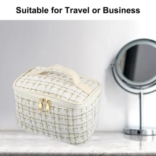 Unique Bargains Plaid Pattern Makeup Bag Cosmetic Travel Bag Woolen Large Makeup Bag for Women 1 Pc image {5}