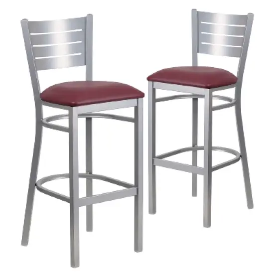 Emma and Oliver 2 Pack Silver Slat Back Metal Restaurant Barstool image {3}