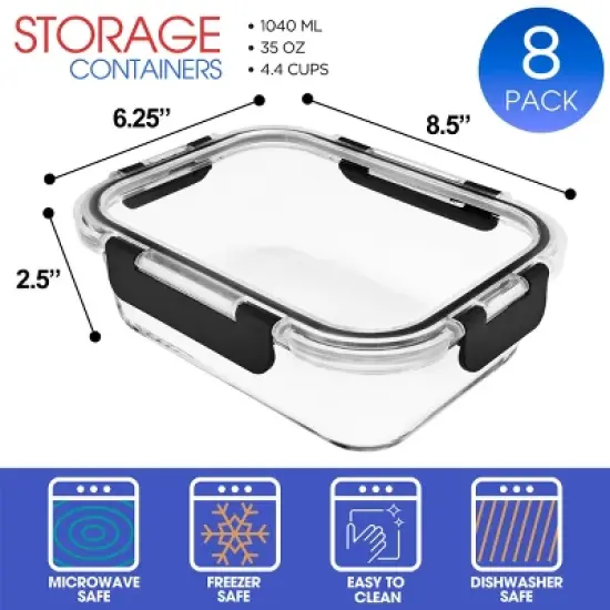 Sorbus 16 Piece Glass Meal Prep Containers with Airtight Lids - Preserves Freshness, Oven Safe, durable, BPA-free image {2}