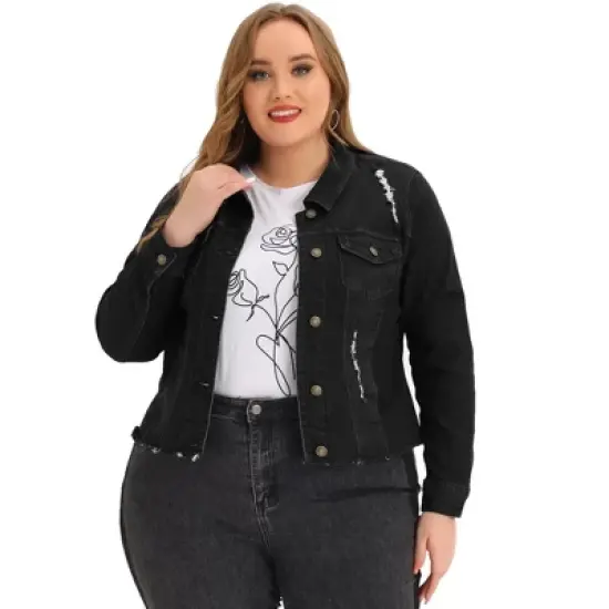 Agnes Orinda Women's Plus Size Classic Denim Casual Long Sleeve Fashion Jean Jackets image {14}