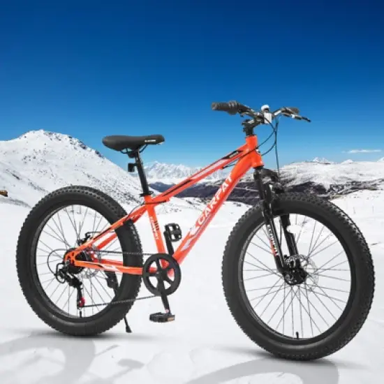 Gulches 24 Inch Fat Tire Mountain Bike Full Shimano 7-Speed, Dual Disc Brakes, High-Carbon Steel Frame, Front Suspension, for Adults/Youth image {1}