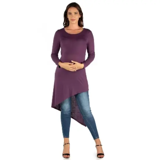 24seven Comfort Apparel Long Sleeve Knee Length Asymmetrical Maternity Tunic Top image {5}
